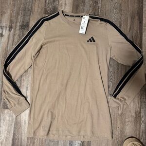Adidas Men's Beige Long Sleeve Tee with Black Stripes